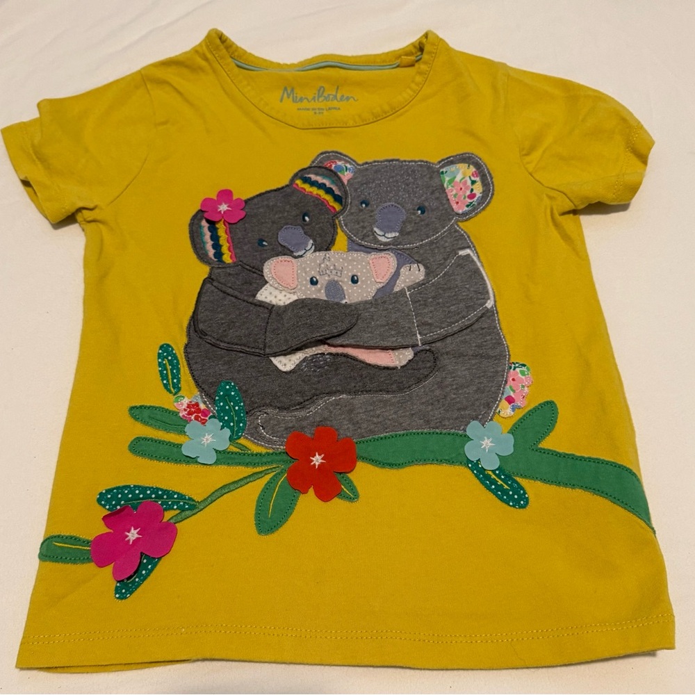 Mini Boden Yellow and Gray Hippo Tee Short Sleeve